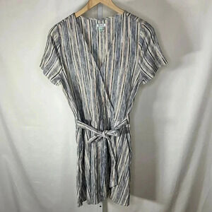 2/$30 Susina Size Small Faux Wrap Sundress Dress Short Sleeve Cotton Striped